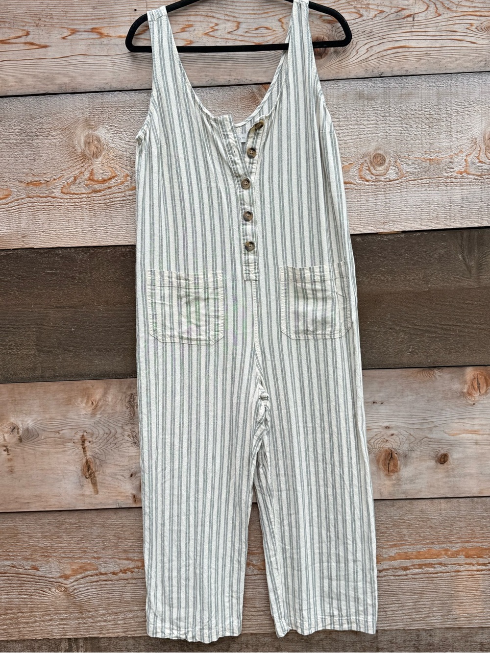 Women’s Linen Blend Striped, Wide Leg/Cropped Romper in Grey and Natural